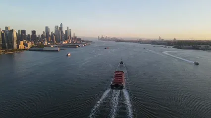 Horizontal video: Watercrafts in the hudson river in new york 12122307. Duration: 26 seconds. Resolution: 3840x2160