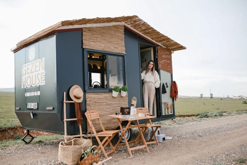 Woman Standing in Open Door of Mobile Home