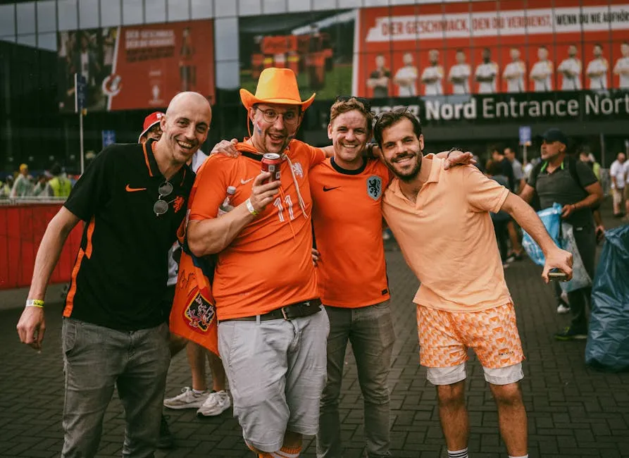 Group of Dutch Football Fans in Front of the BVB Stadion Dortmund Before the Semi-finals of Euro 2024