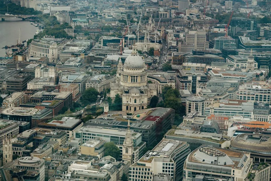 Aerial View of London Cityscape with St Paul's Cathedral