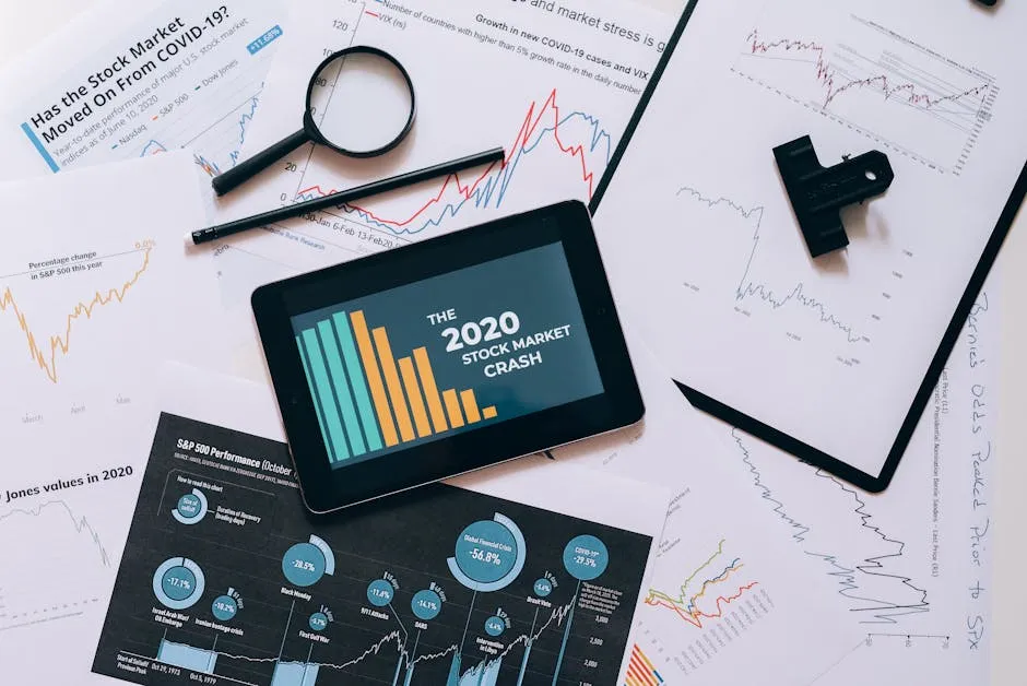 Clipboard with Statistical Data and Digital Tablet with Stock Market Display on Screen