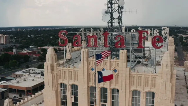 Horizontal video: Drone footage of santa fe building 9320570. Duration: 18 seconds. Resolution: 3840x2160