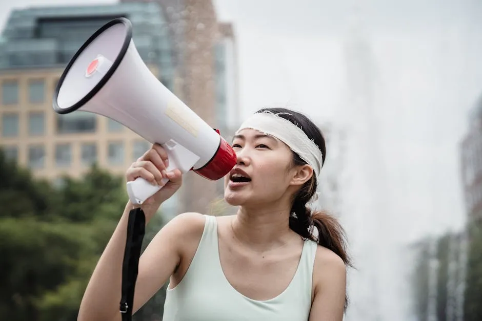 Female Protester using a Megaphone