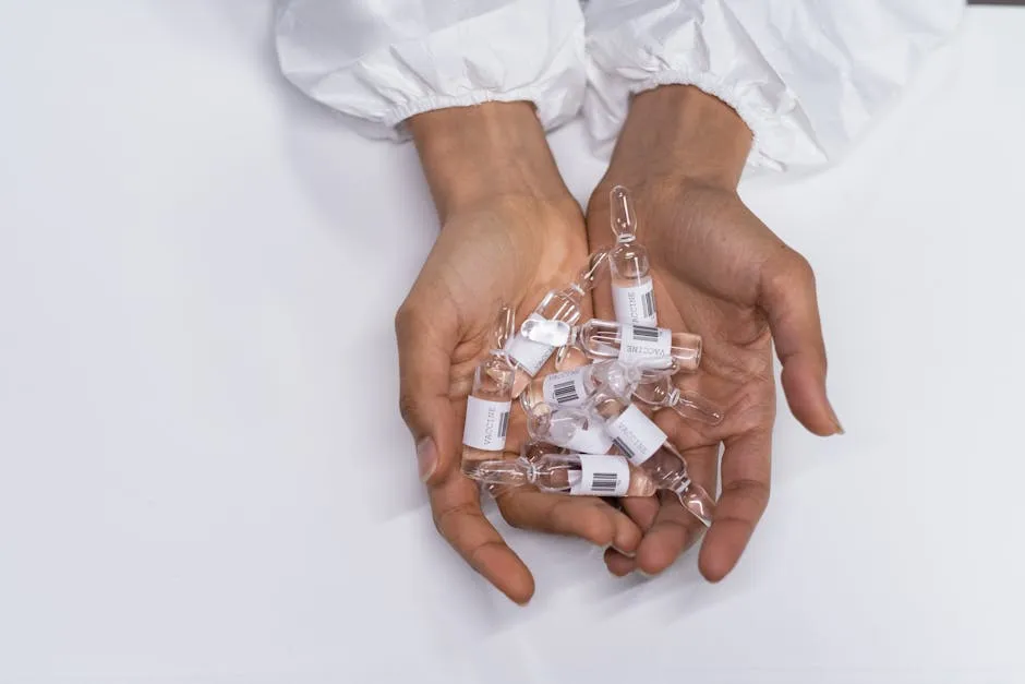 Vaccine Vials on Womans Hands