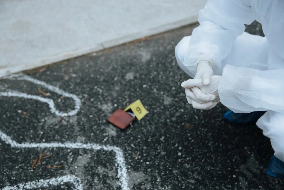 Forensics Investigator in Protective Suit at the Crime Scene