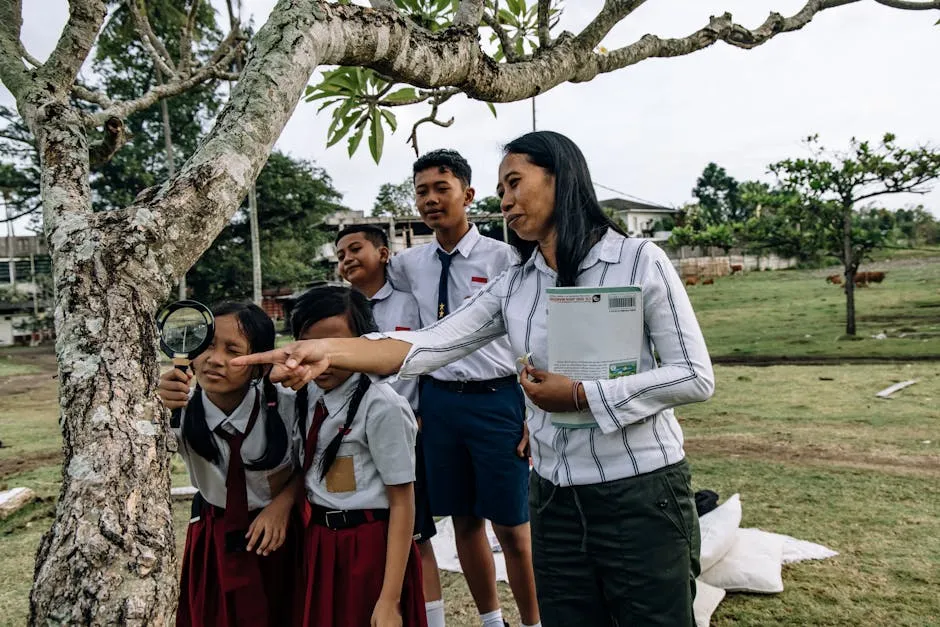 A Group of Students Using a Magnifying Glass