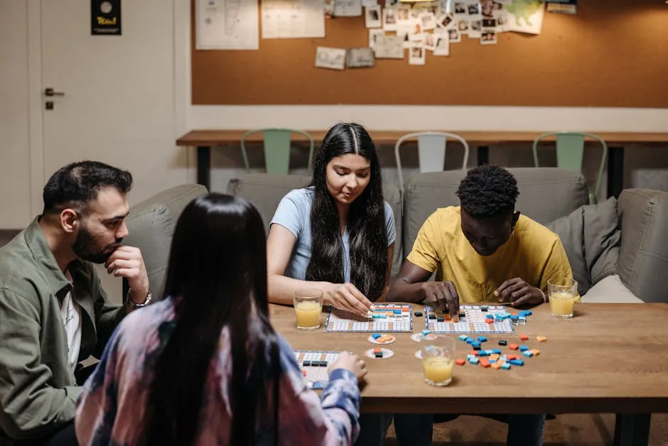 People Sitting on a Wooden Table Playing Board Game