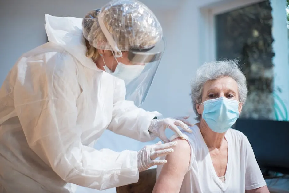 Doctor Applying a Covid-19 Vaccine to a Woman