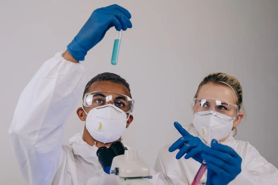 Two Scientists with a Vial