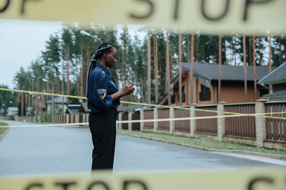 A Police Officer Standing Inside the Crime Scene