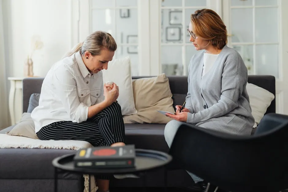 Troubled Woman Talking to Therapist