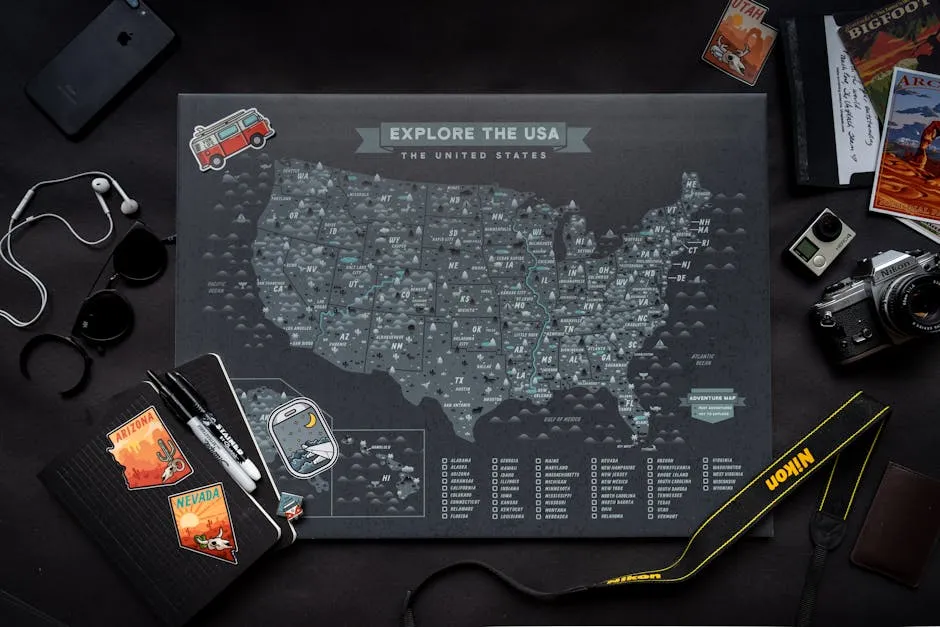 Camera and Stationery Surrounding Map of USA