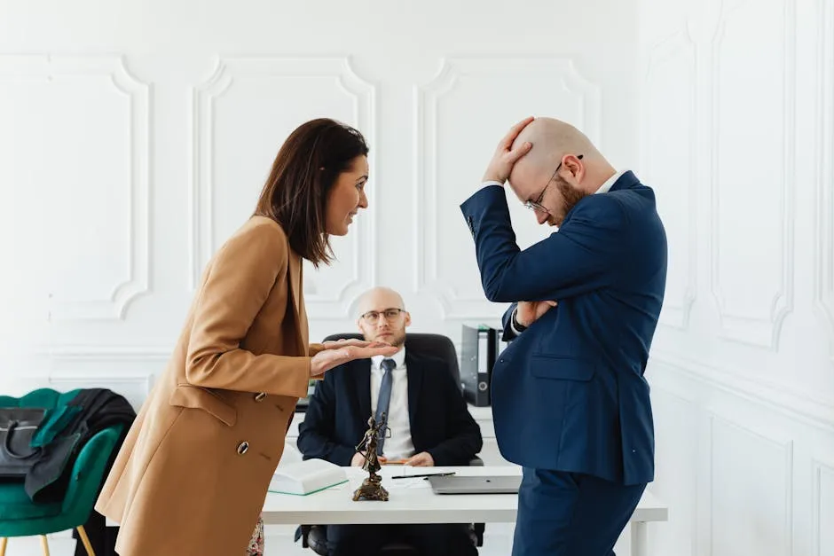 A Couple Discussing in Front of a Lawyer