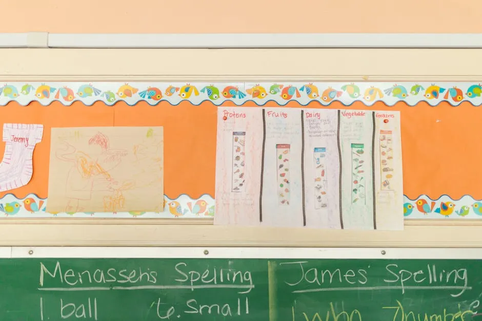 Students Artworks Hanging on Near the Blackboard