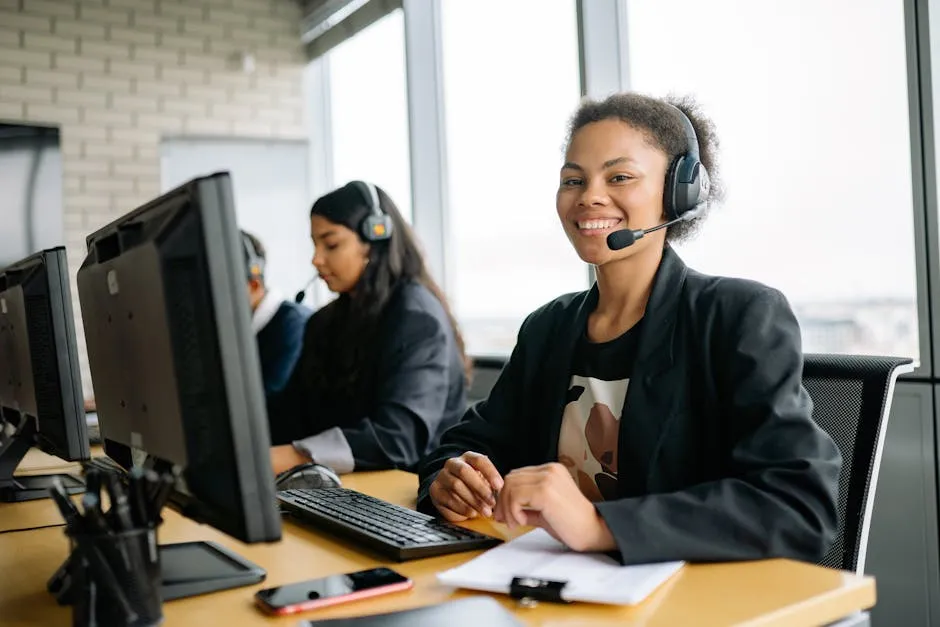 A Smiling Woman Sitting at Her Station