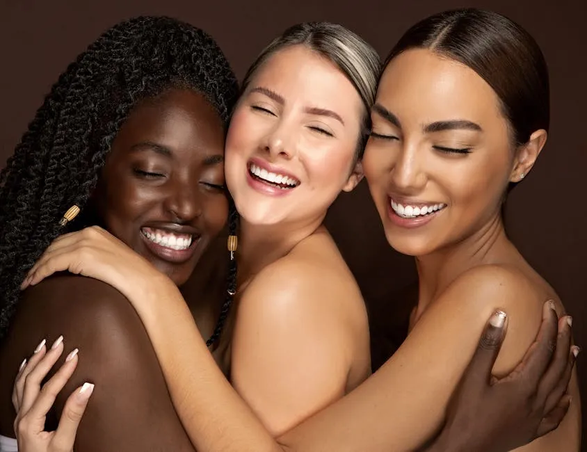 Portrait of Smiling Women Hugging