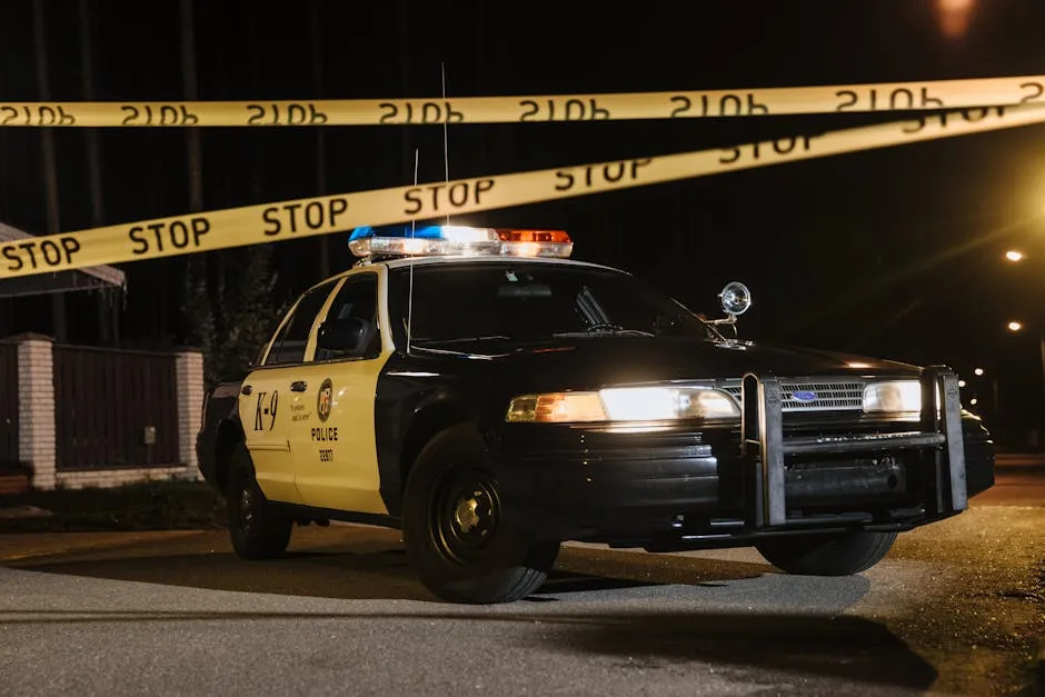 A Police Car Parked Beside the Crime Scene