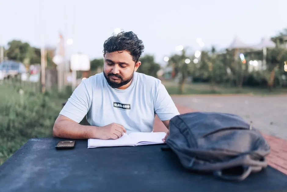 Student with Notebook Outdoors
