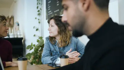 Horizontal video: People having a business meeting inside a cafe 6828727. Duration: 12 seconds. Resolution: 3840x2160