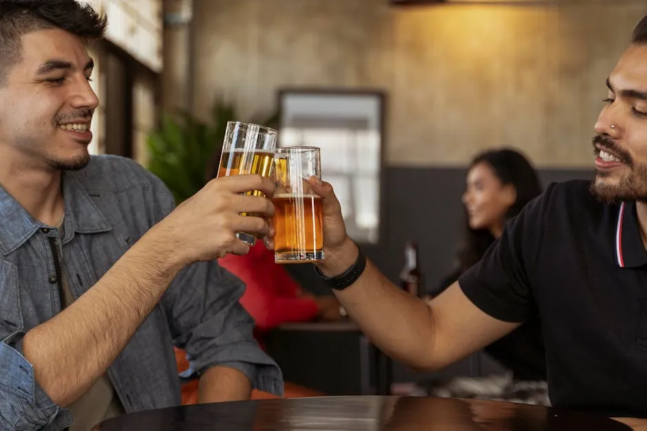 Men Toasting Drinks while Having Conversation