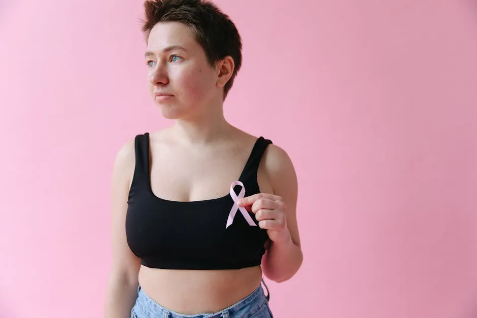 A Woman Holding a Pink Ribbon