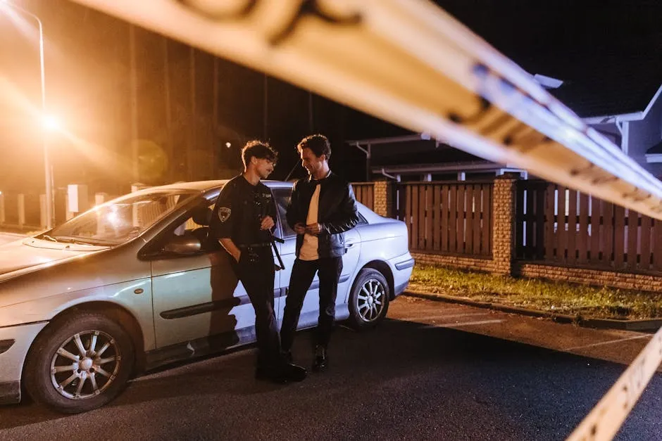 Journalist Talking with a Policeman at the Crime Scene