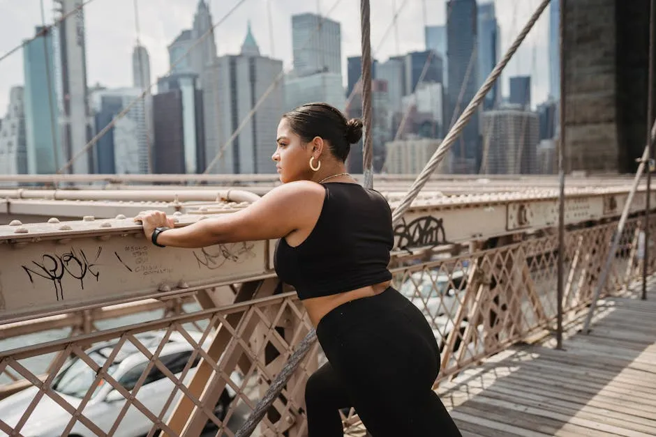 Woman Training Stretching on Bridge