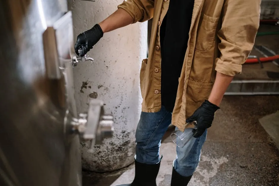 Brewmaster Touching Beer Tap in Brewery