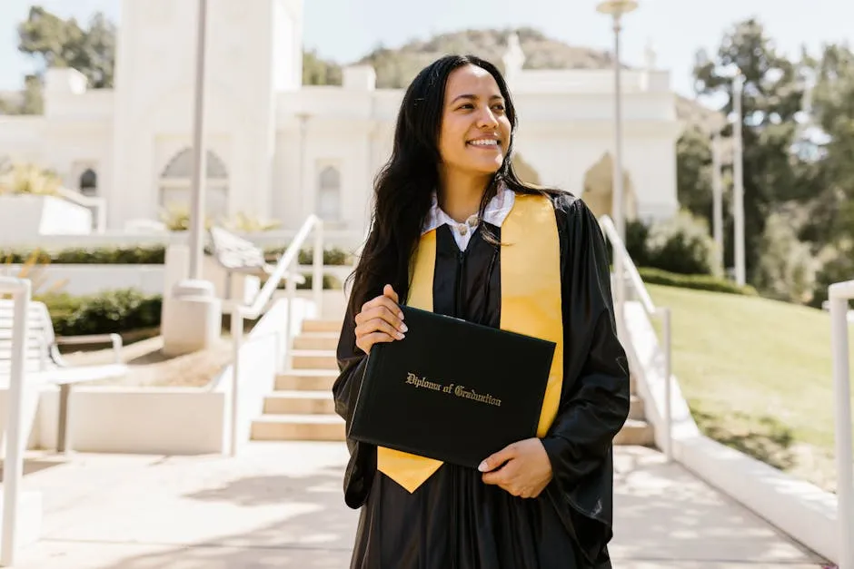 Woman Wearing Graduation Gown Holding a Diploma