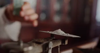 Horizontal video: Weighing white powder on a scale 8667844. Duration: 11 seconds. Resolution: 4096x2160