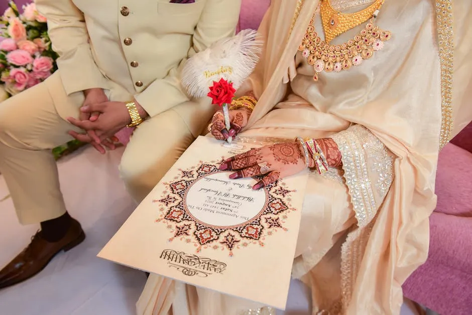 Couple Holding and Signing Wedding Certificate During Ceremony