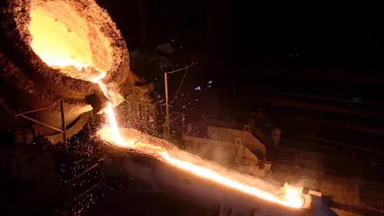 Horizontal video: Flowing molten steel 5121753. Duration: 11 seconds. Resolution: 3840x2160