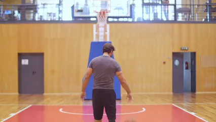 Horizontal video: A man dribbling and shooting a ball 6249625. Duration: 12 seconds. Resolution: 3840x2160