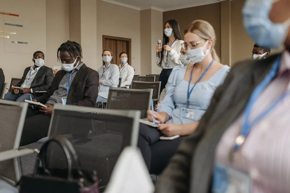 A Group of People Wearing Face Mask Inside the Conference Room