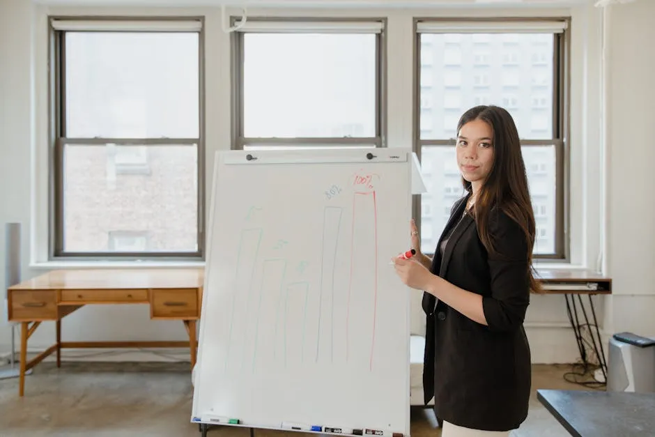 A Businesswoman Pointing at a Graph on a Whiteboard