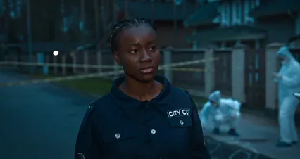 Horizontal video: Reporter trying to interview policewoman at crime scene 10464567. Duration: 21 seconds. Resolution: 4096x2160
