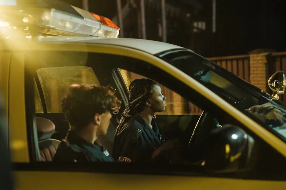 Police Officers Sitting Inside the Car while Looking Afar