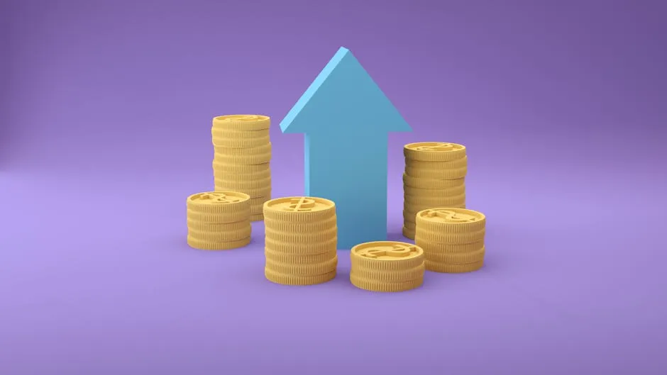 Illustartion of Stacks of Coins and an Arrow