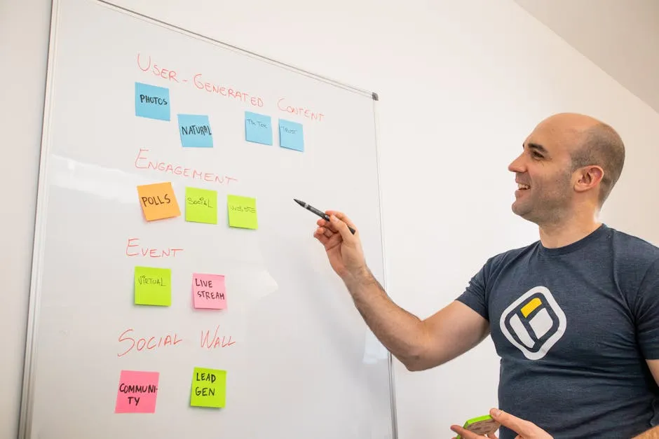 Smiling Man Standing by Whiteboard