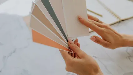 Horizontal video: Person holding color swatches 4973185. Duration: 10 seconds. Resolution: 1920x1080