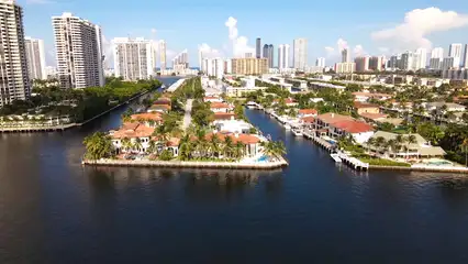 Horizontal video: An aerial footage of a modern island 5079159. Duration: 56 seconds. Resolution: 3840x2160