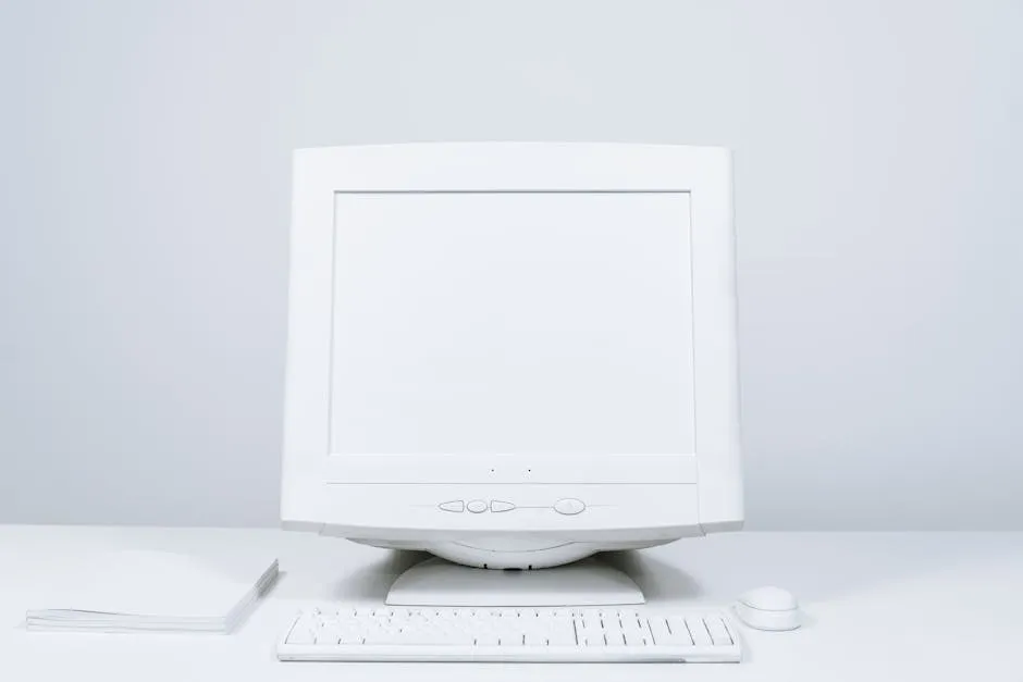 White Computer and Blank Screen Monitor