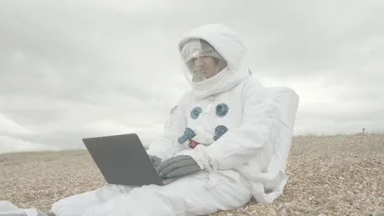 Horizontal video: Astronaut using a laptop 5281942. Duration: 21 seconds. Resolution: 3840x2160