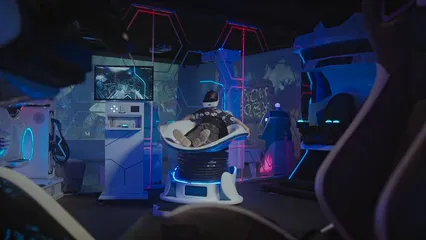 Horizontal video: Woman with vr headset enjoying virtual ride 6498238. Duration: 16 seconds. Resolution: 3840x2160