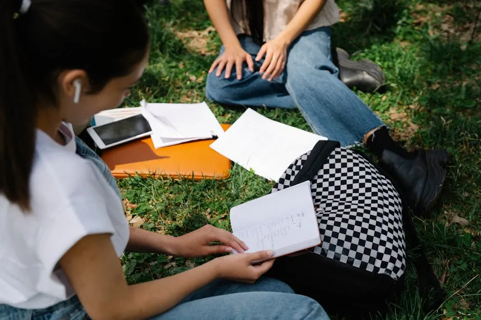 Students Sitting on Grass Studying Together