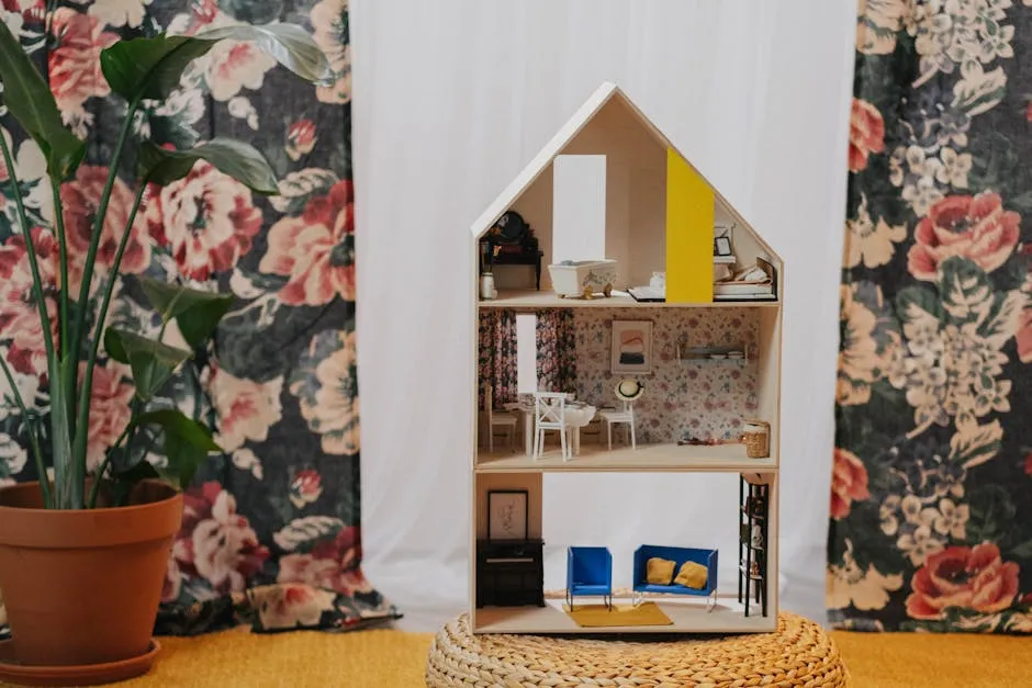 A Dollhouse with Mini Furnitures Inside
