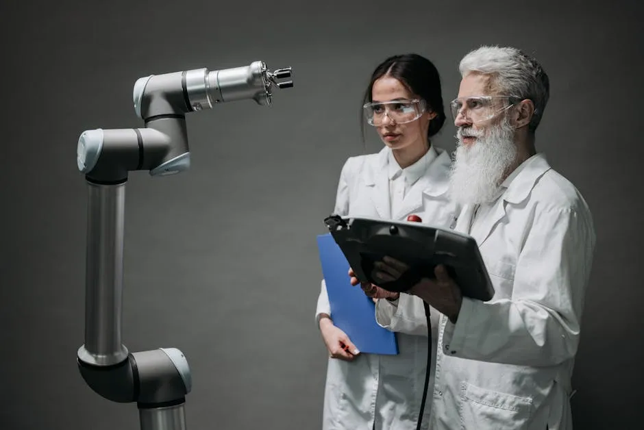 Man and Woman in White Lab Coats Testing a New Machine