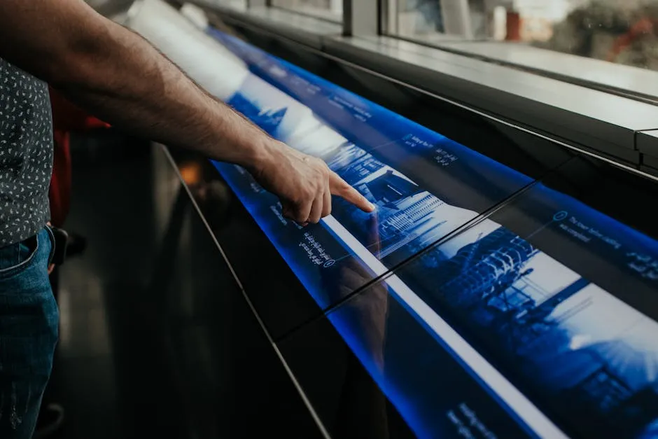 A Person Pointing on a Screen with a Building