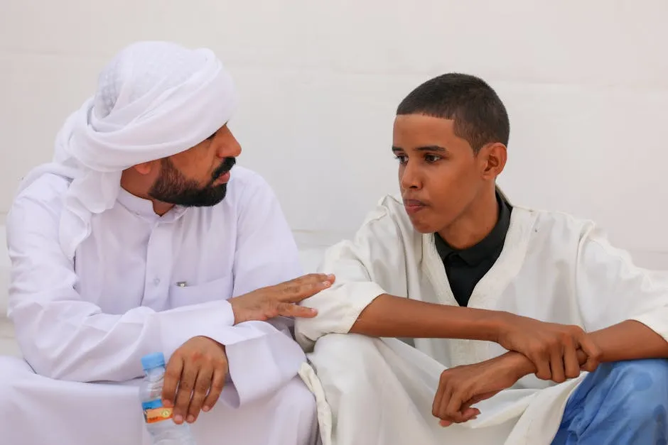 Middle Eastern Men in Traditional Clothing Conversing
