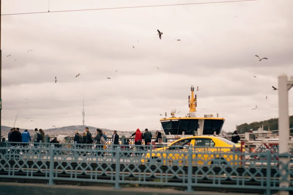 Crowd on Galata Bridge with Cityscape View